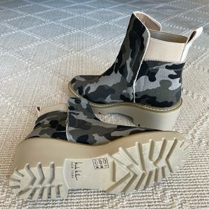 Nicole Miller camo platform booties